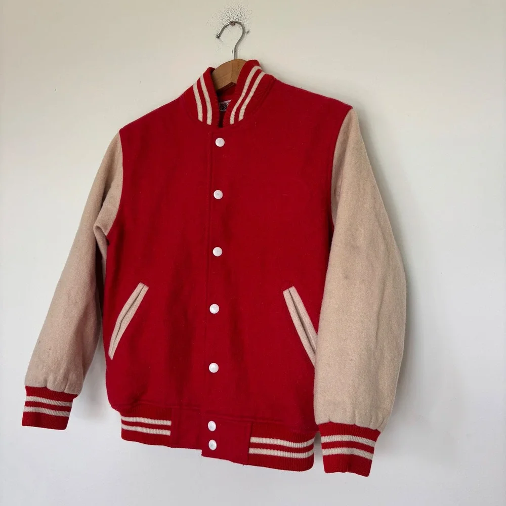 Crocodile Club Vintage Japanese Red Tan Varsity Letterman Jacket Size Medium